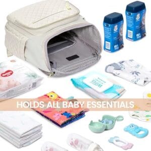 Interior de mochila pañalera Victoria beige con bolsillos térmicos y gran capacidad