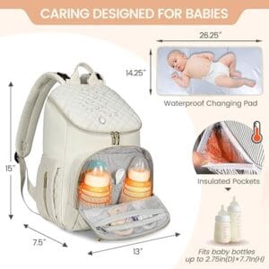 Mochila maternal 30L beige y compartimentos para bebé
