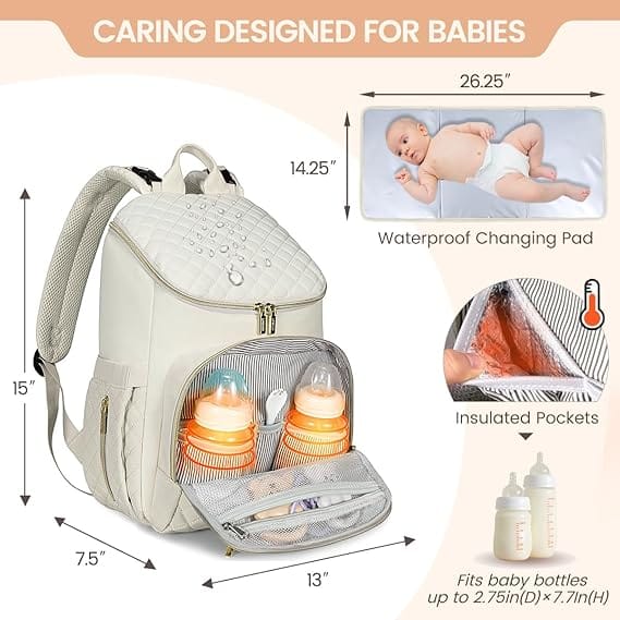 Mochila maternal 30L beige y compartimentos para bebé