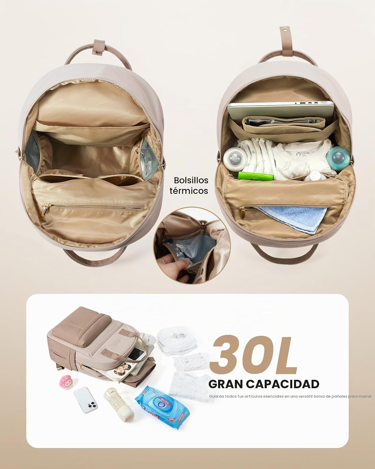 mochila maternal olivia beige 2