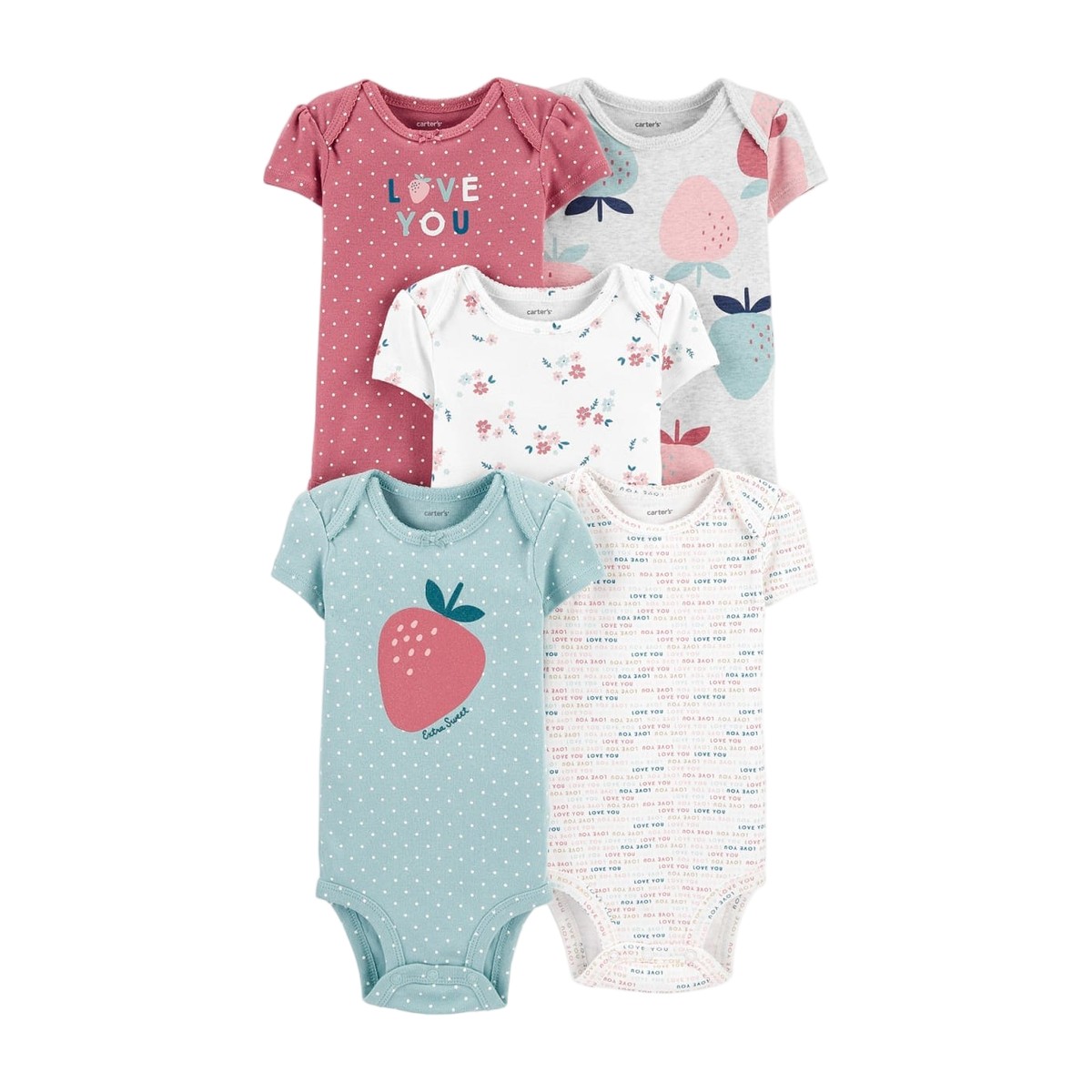 pack 5 bodies algodón bebé niña diseños flores y love you