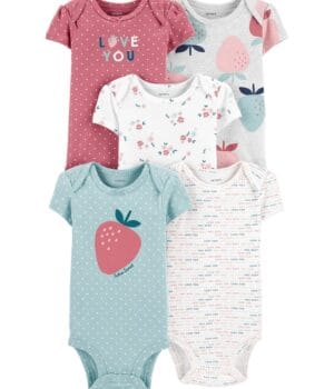 pack 5 bodies algodón bebé niña diseños flores y love you