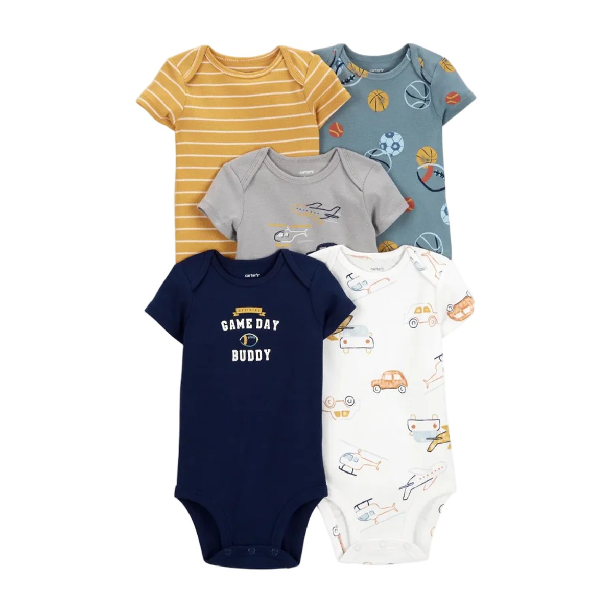 Set de 5 bodies para bebé niño confeccionados en algodón 100%