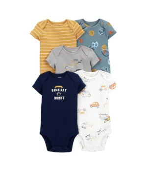 Set de 5 bodies para bebé niño confeccionados en algodón 100%