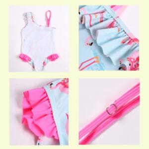 Enterito de baño infantil diseño flamencos un hombro