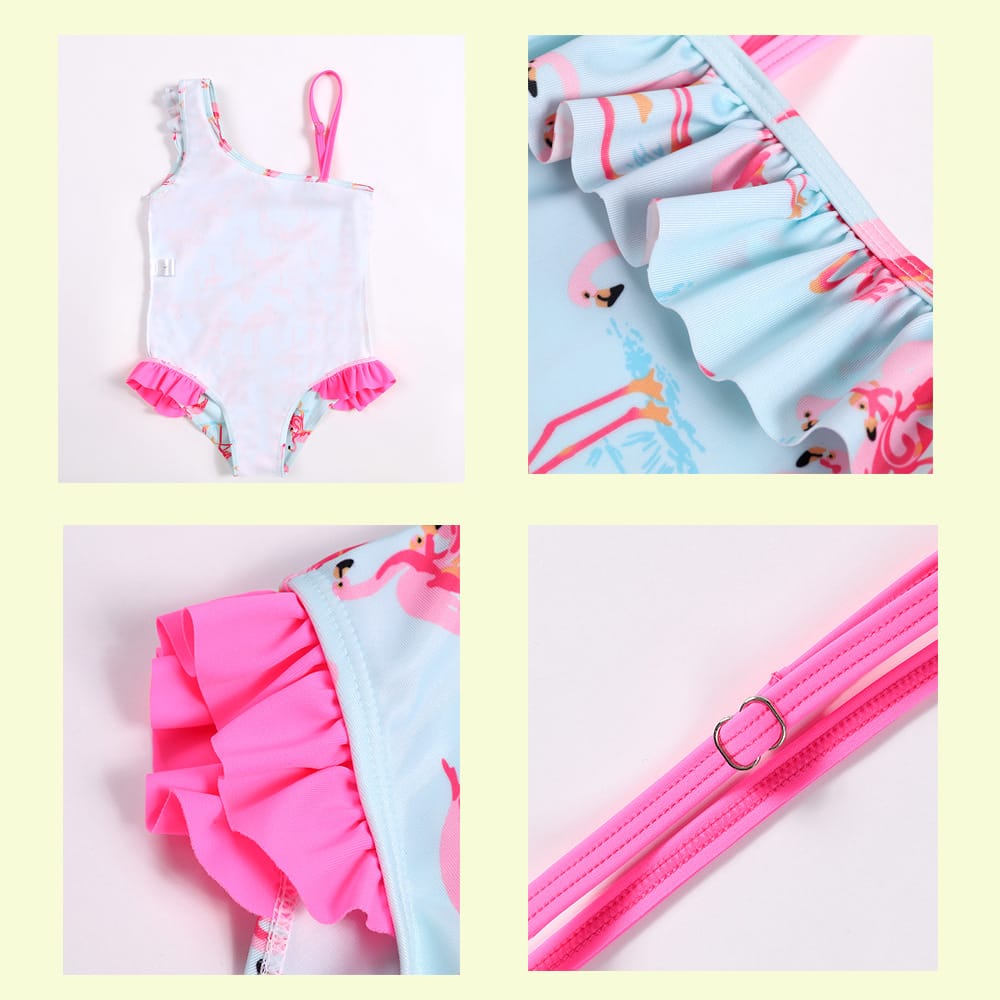 Enterito de baño infantil diseño flamencos un hombro