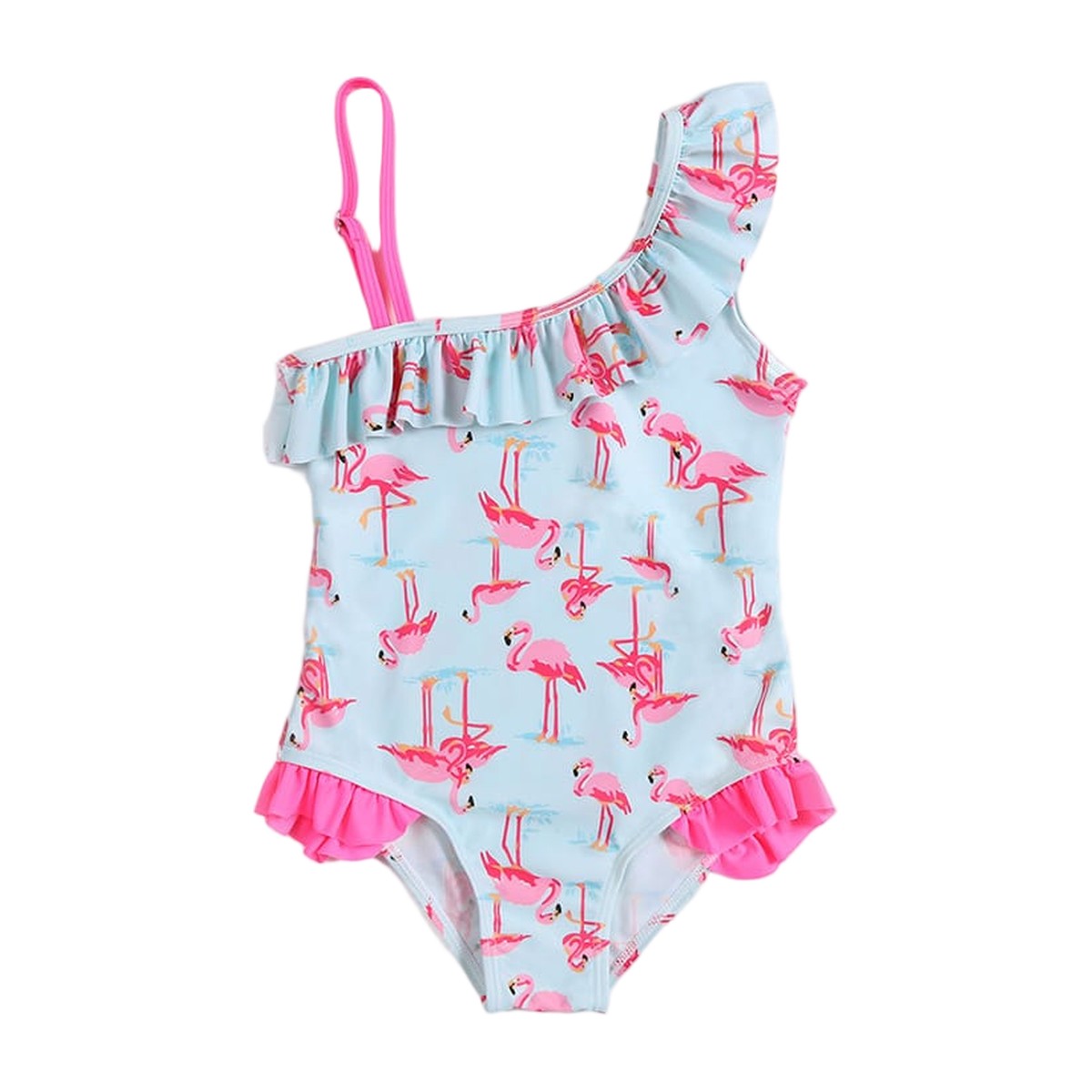 Traje de baño niña estampado de flamencos con volantes