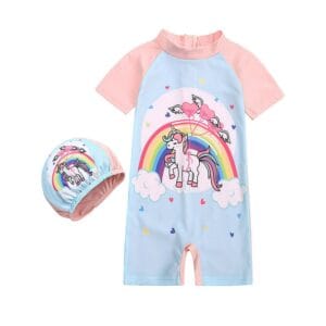traje de baño niña upf50 una pieza con gorro y protección solar