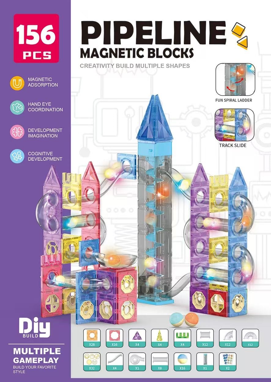 Bloques Magnéticos con Tubos y Torre Espiral – Set 156