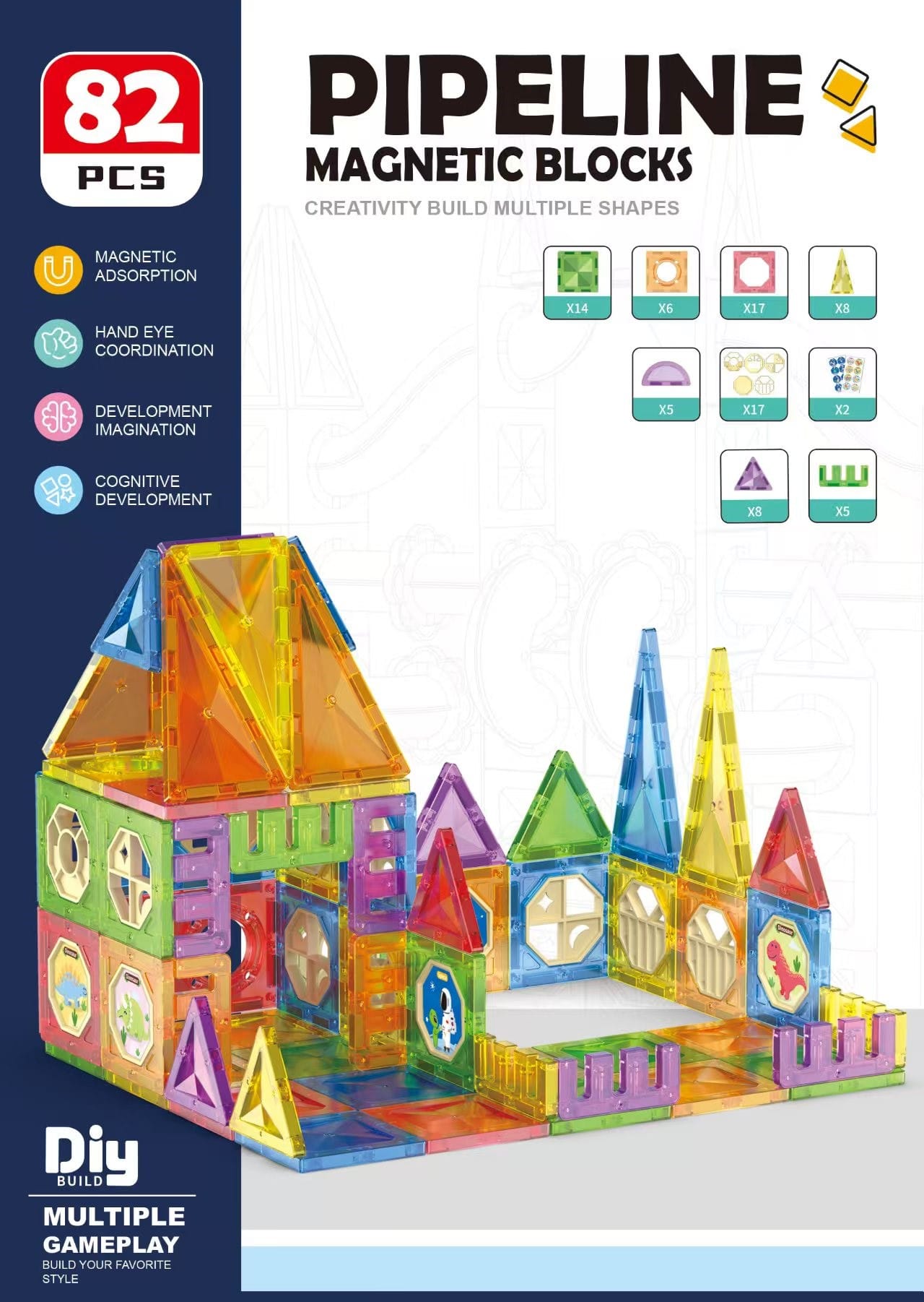 Bloques Magnéticos Educativos 82 Piezas – Juego Creativo Infantil