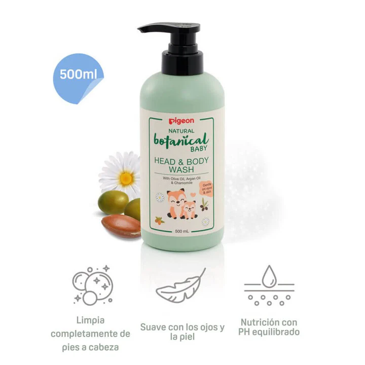 Gel de Limpieza Pigeon Head & Body Wash Botanical 500 ml para Bebés