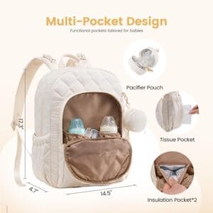 mochila maternal puffer lumi beige CAPACIDAD