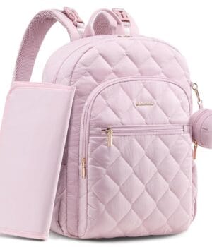 Mochila Maternal Lumi en rosa suave con gran capacidad y diseño moderno.