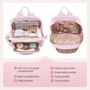 Mochila Maternal Lumi en rosa suave gran capacidad