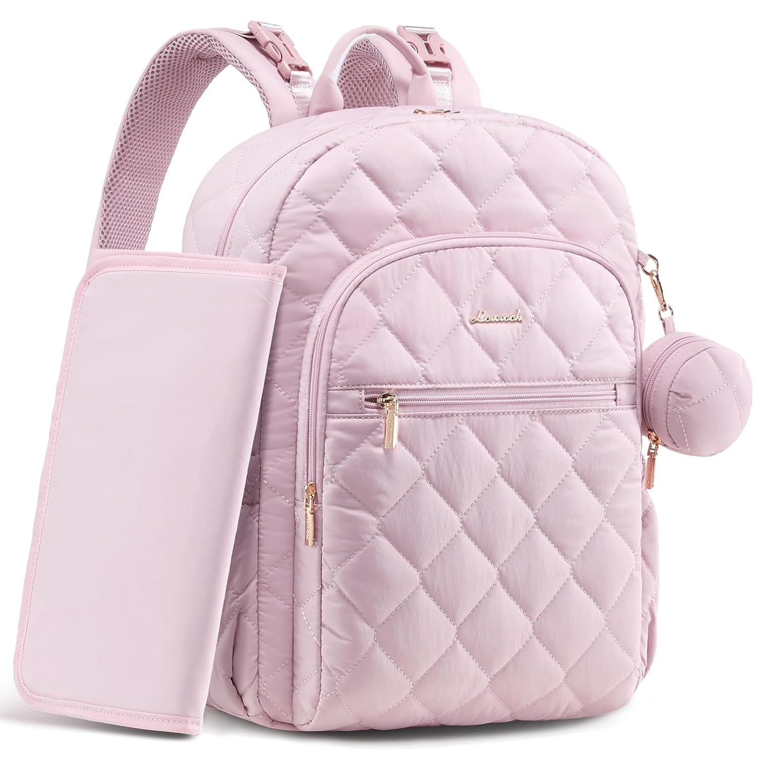 Mochila Maternal Lumi en rosa suave con gran capacidad y diseño moderno.