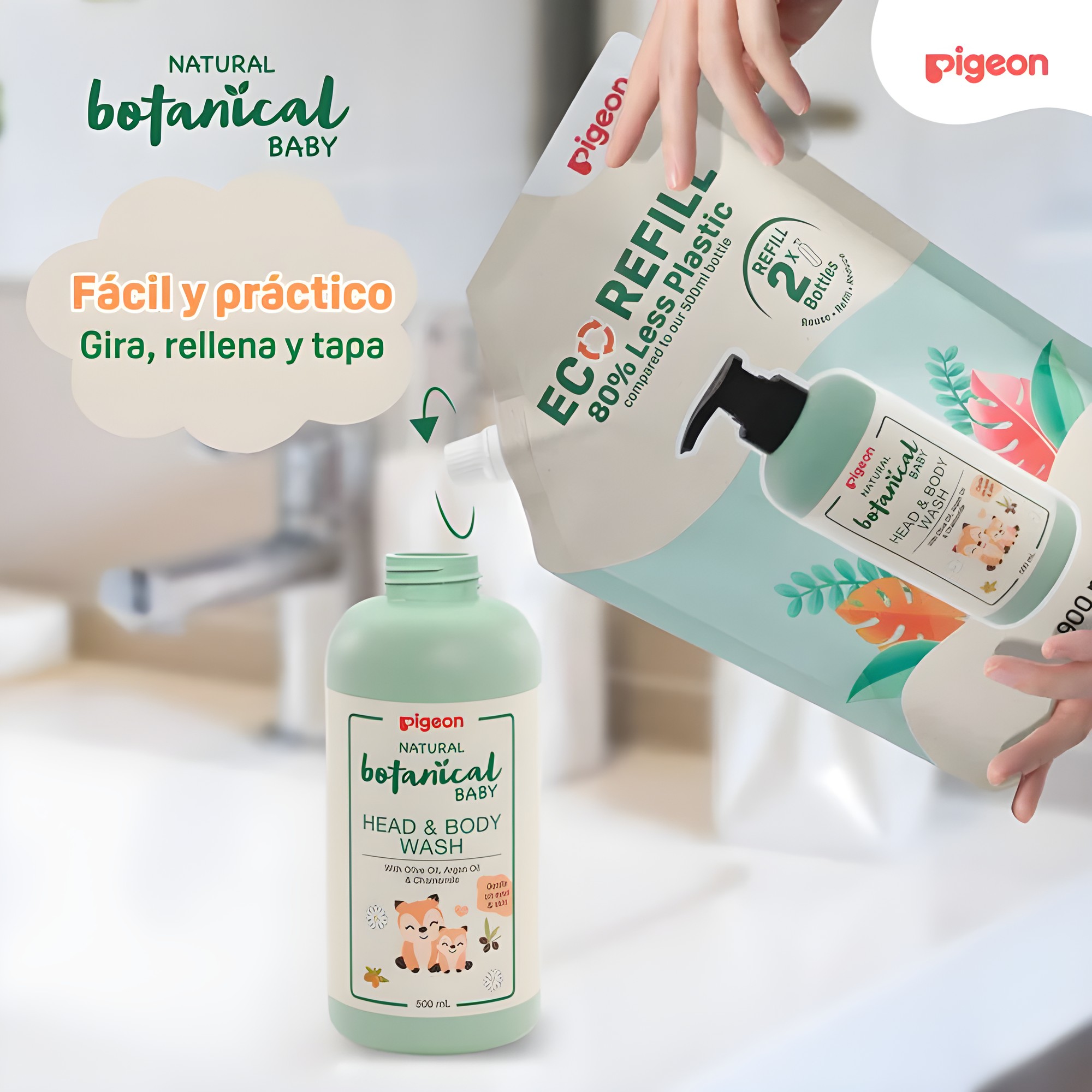 Recarga Gel de Limpieza Pigeon Head & Body Wash Botanical 900 ml