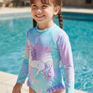 Traje de Baño Niña Manga Larga Unicornio