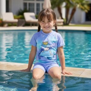 Traje de baño niña completo diseño sirena y delfín