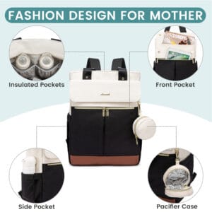 Mochila maternal elegante y funcional. Pañalera grande 2 en 1 con bolsillos térmicos