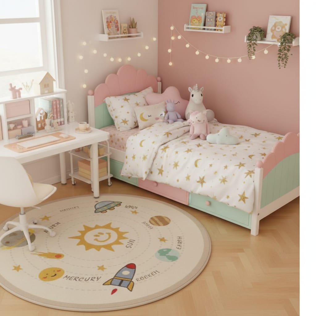 Alfombra Infantil Redonda Espacio 100 cm – Educativa y Decorativa