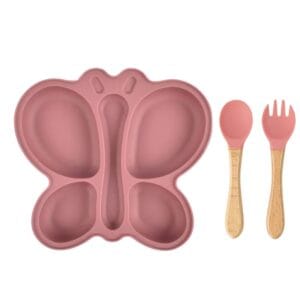 plato de silicona para bebé con succión en forma de mariposa