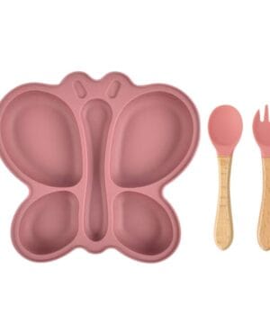 plato de silicona para bebé con succión en forma de mariposa