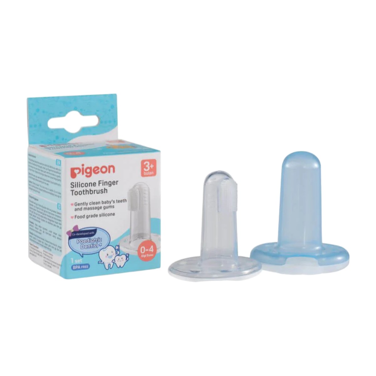 Cepillo de silicona para dedo, ideal para higiene bucal del bebé desde los 3 meses.