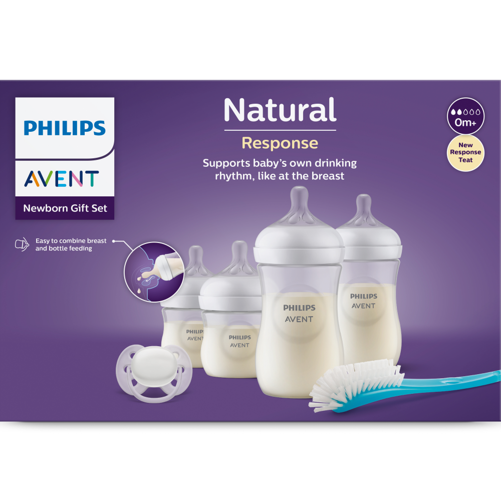 Set Mamaderas Philips Avent Natural Response + Chupete + Cepillo