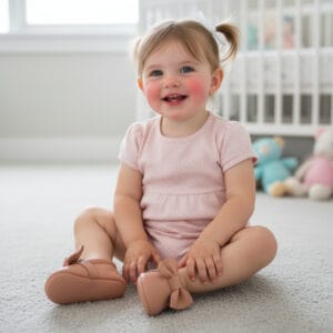 niña usando mocasin rosado