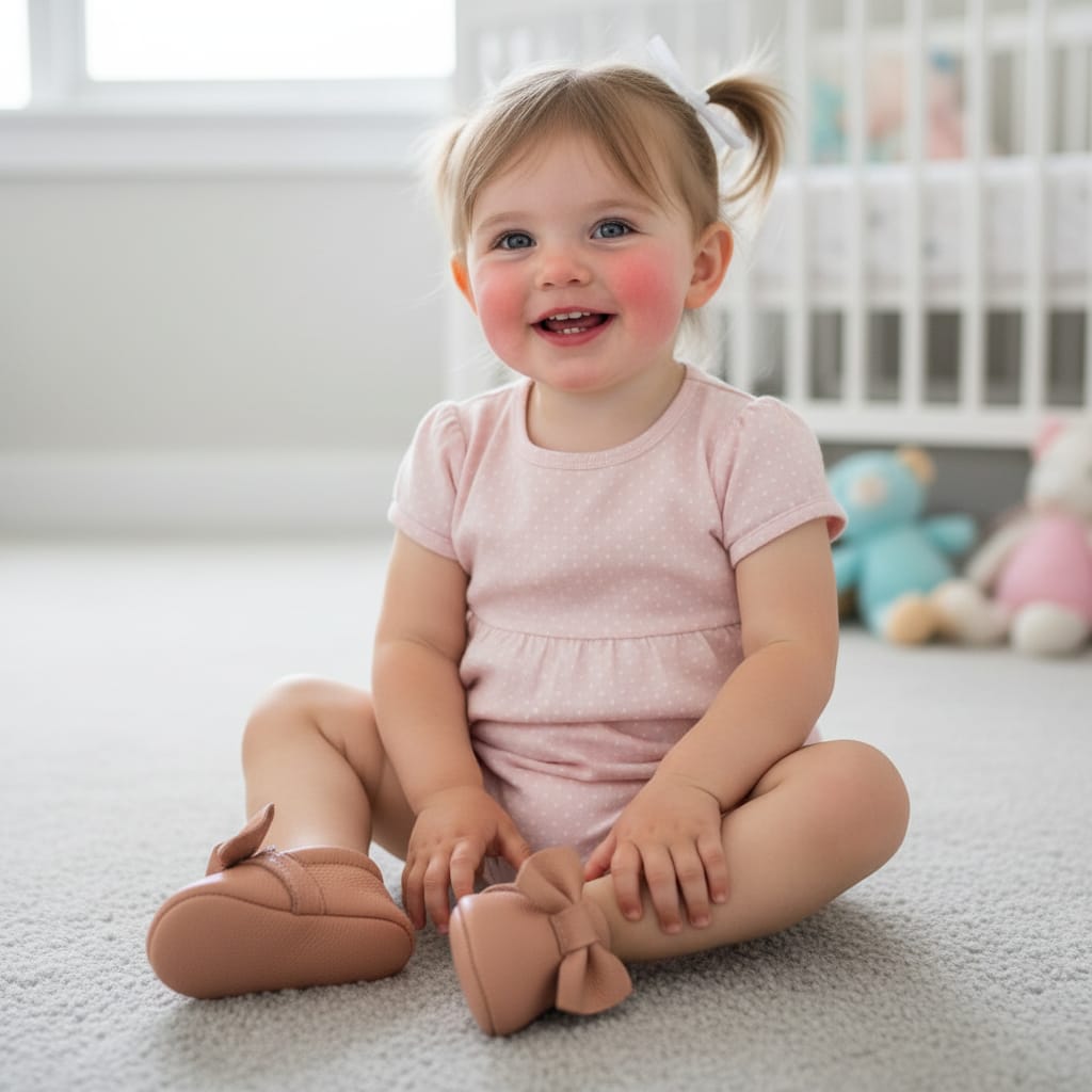 niña usando mocasin rosado
