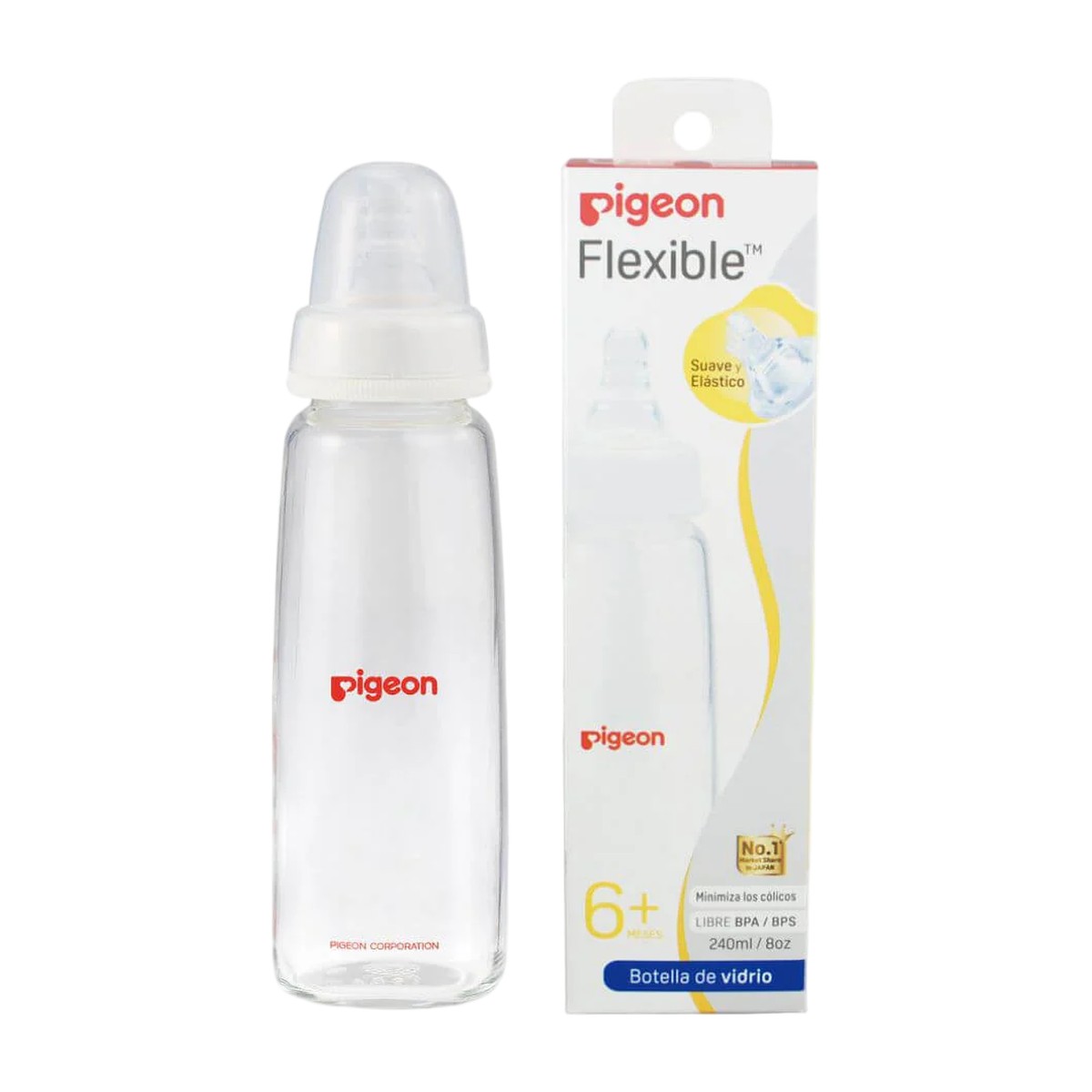 Biberón Pigeon Boca Standard Vidrio 240 ml Anticólico