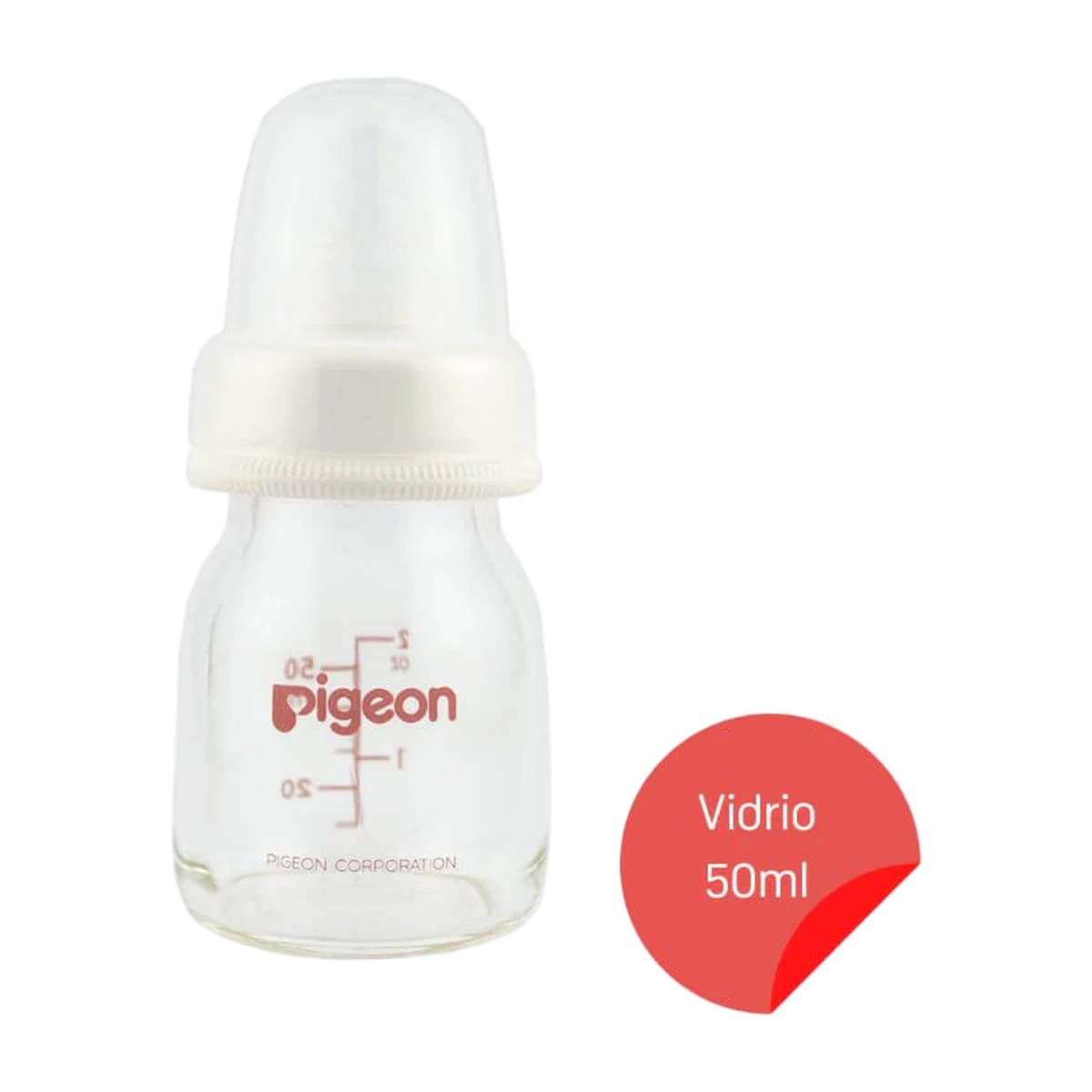 Biberón Pigeon Estándar De Vidrio 50 ml Blanco Anticólico Boca Standard