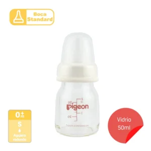 Biberón Pigeon Estándar De Vidrio 50 ml Blanco Anticólico Boca Standard