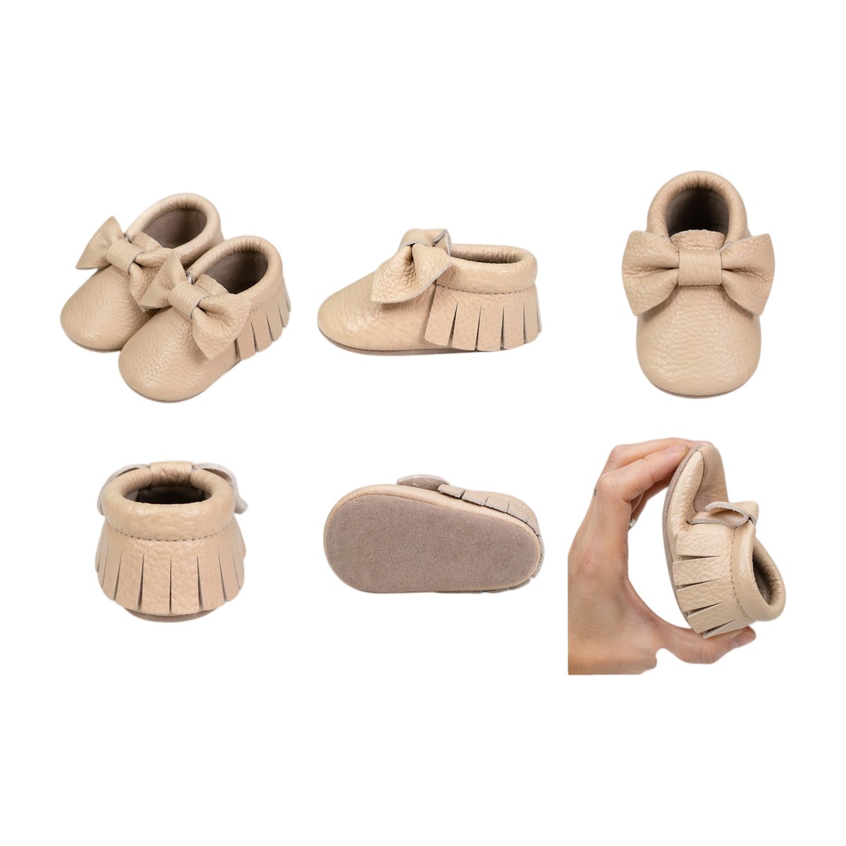 Mocasines de Cuero para Bebé Color beige varias vistas