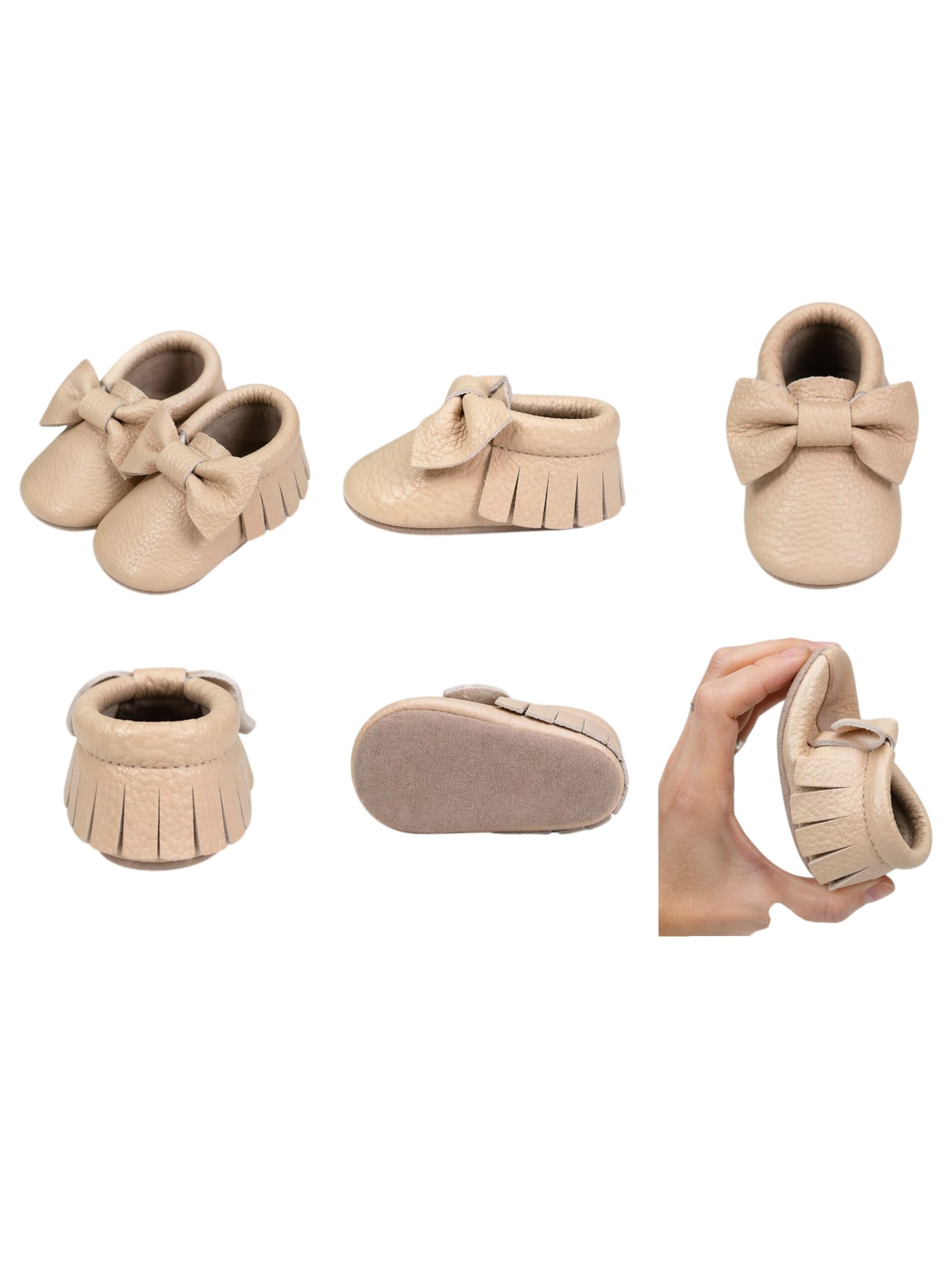 Mocasines de Cuero para Bebé Color beige varias vistas