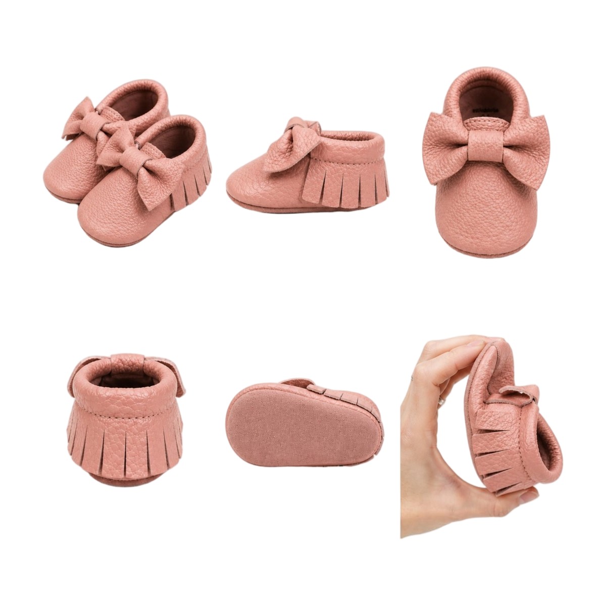 Mocasines de Cuero para Bebé Color rosa varias vistas