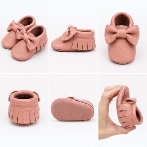 Mocasines de Cuero para Bebé Color rosa varias vistas