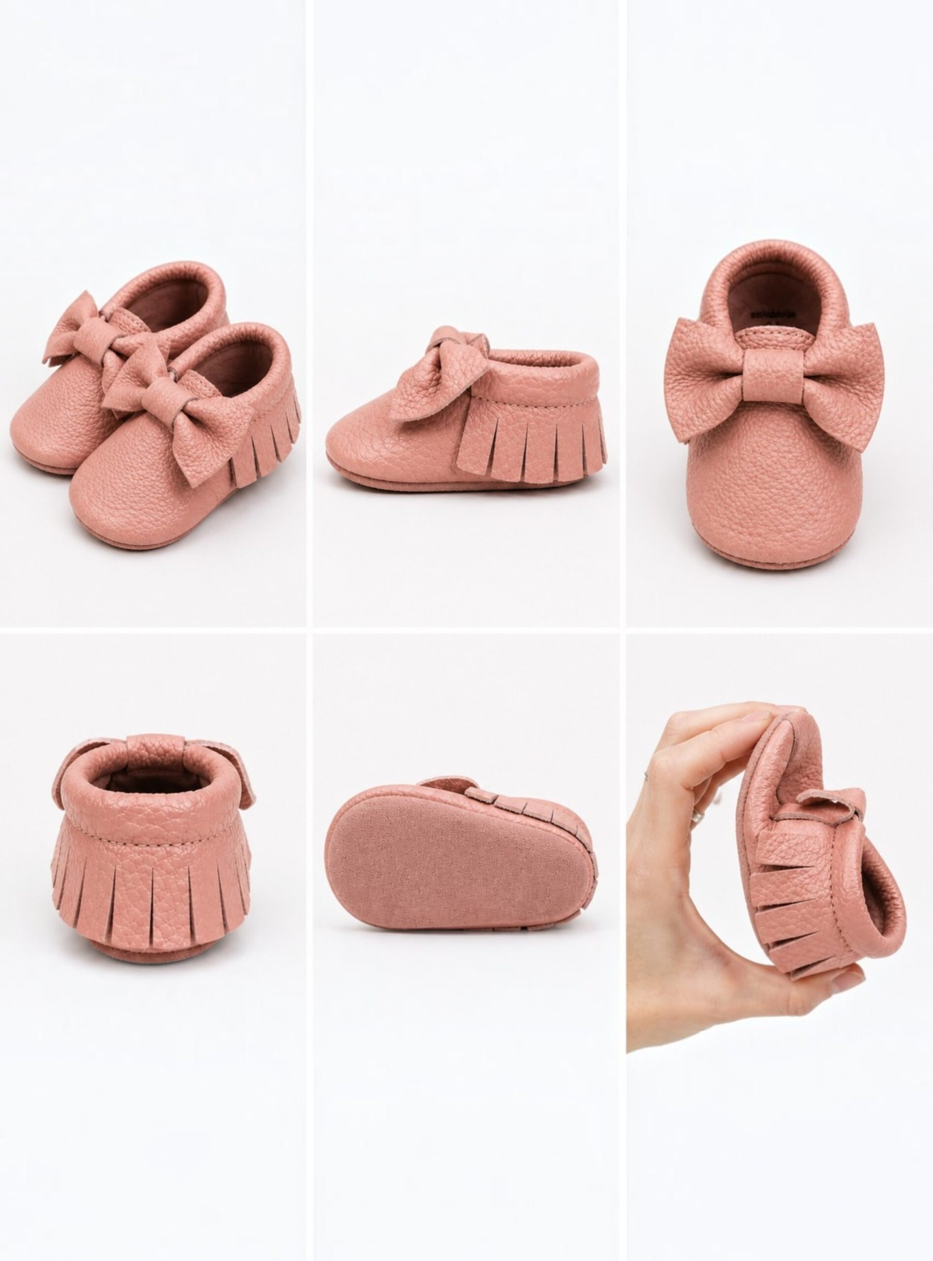 Mocasines de Cuero para Bebé Color rosa varias vistas