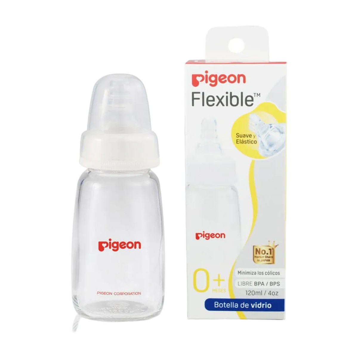 Biberón Pigeon Boca Standard Vidrio 120 ml Anticólico