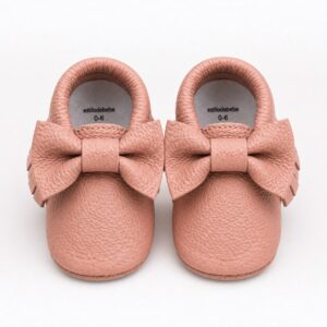 Mocasines de Cuero para Bebé Color Rosa suave