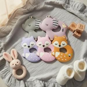 Set de Mordedores de Silicona para Bebé Pack x5 Diseños Elefante y Zorrito