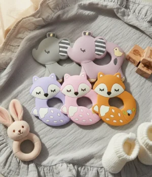 Set de Mordedores de Silicona para Bebé Pack x5 Diseños Elefante y Zorrito