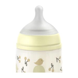 Mamadera Suavinex Birdies 270ml amarilla con tetina anticólicos — Estilo de Bebé