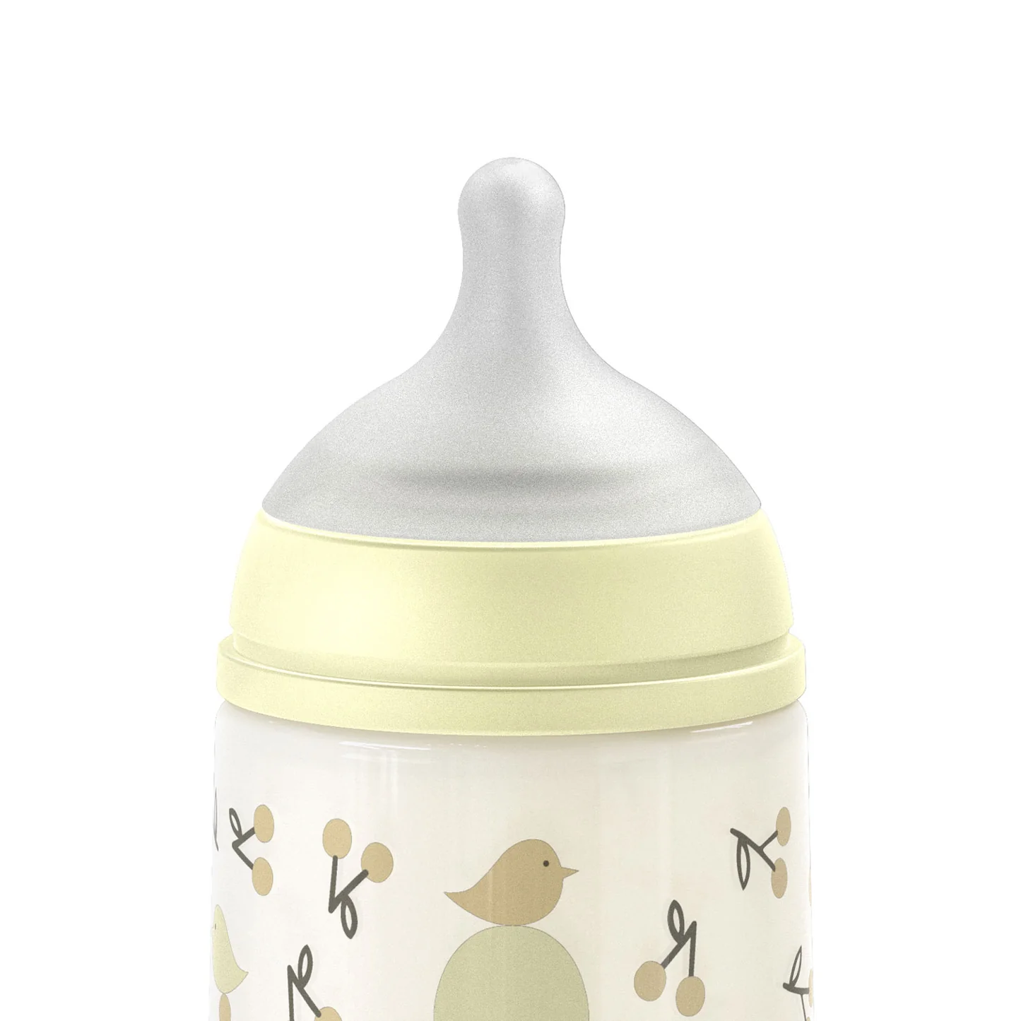 Mamadera Suavinex Birdies 270ml amarilla con tetina anticólicos — Estilo de Bebé