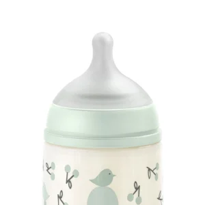 Mamadera Suavinex Birdies 270ml verde con tetina anticólicos — Estilo de Bebé