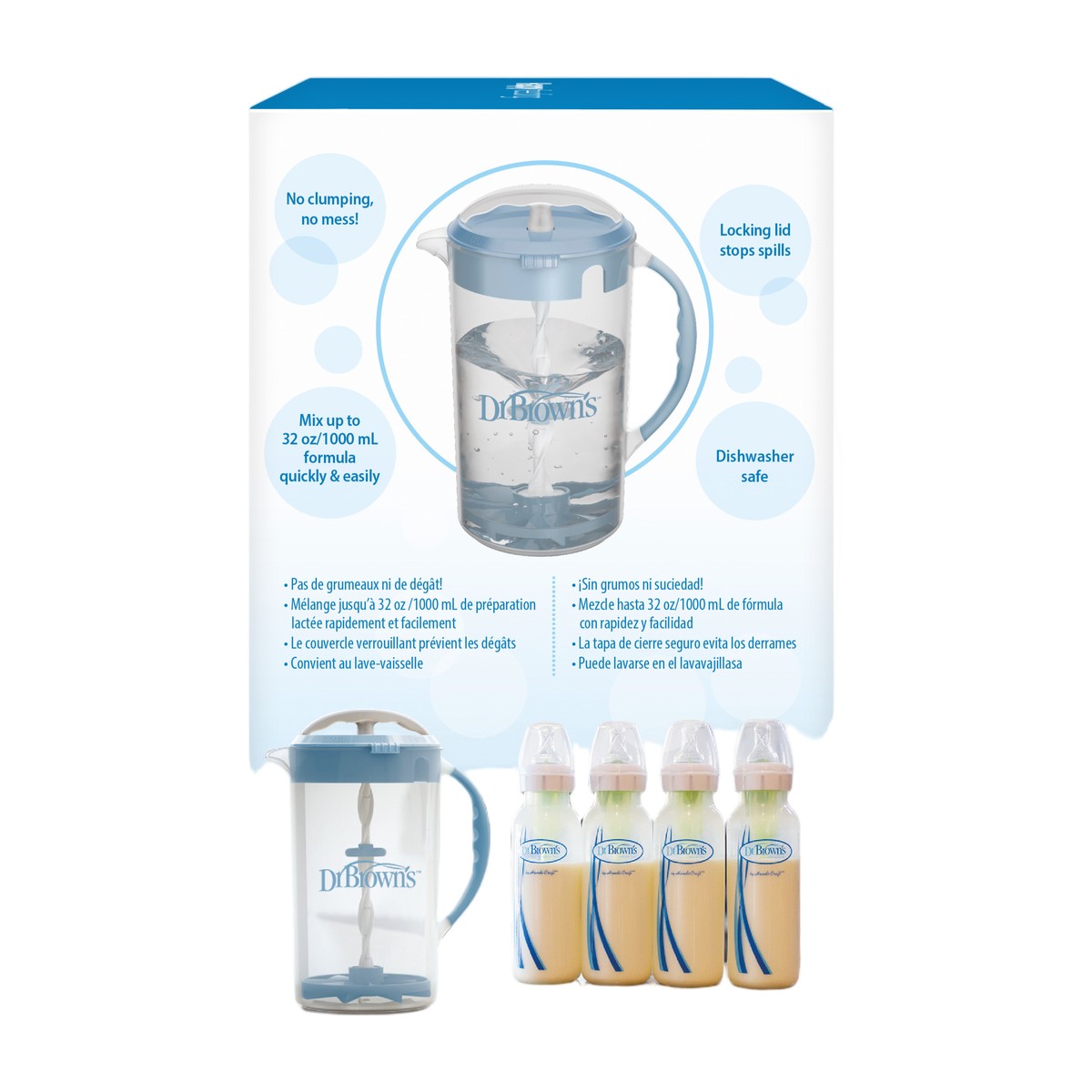 Jarra para mezclar leche Dr. Brown’s azul sin grumos