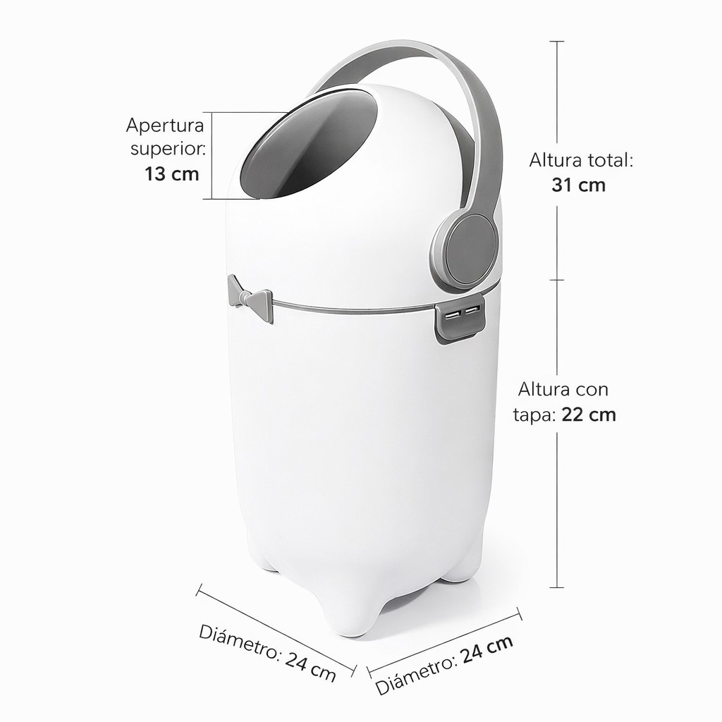 Basurero para Pañales Hermético 10L Blanco | Anti Olor BPA Free