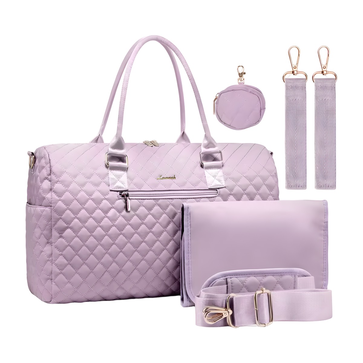 Bolso Maternal Alma Pañalera Acolchada con Muda 9 Bolso maternal Alma color lavanda con mudador, estuche y correas