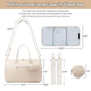 bolso-maternal-alma-lovevook-especificaciones-medidas-material Especificaciones bolso maternal Alma: nylon resistente al agua, 49x22x30 cm, correa 135 cm