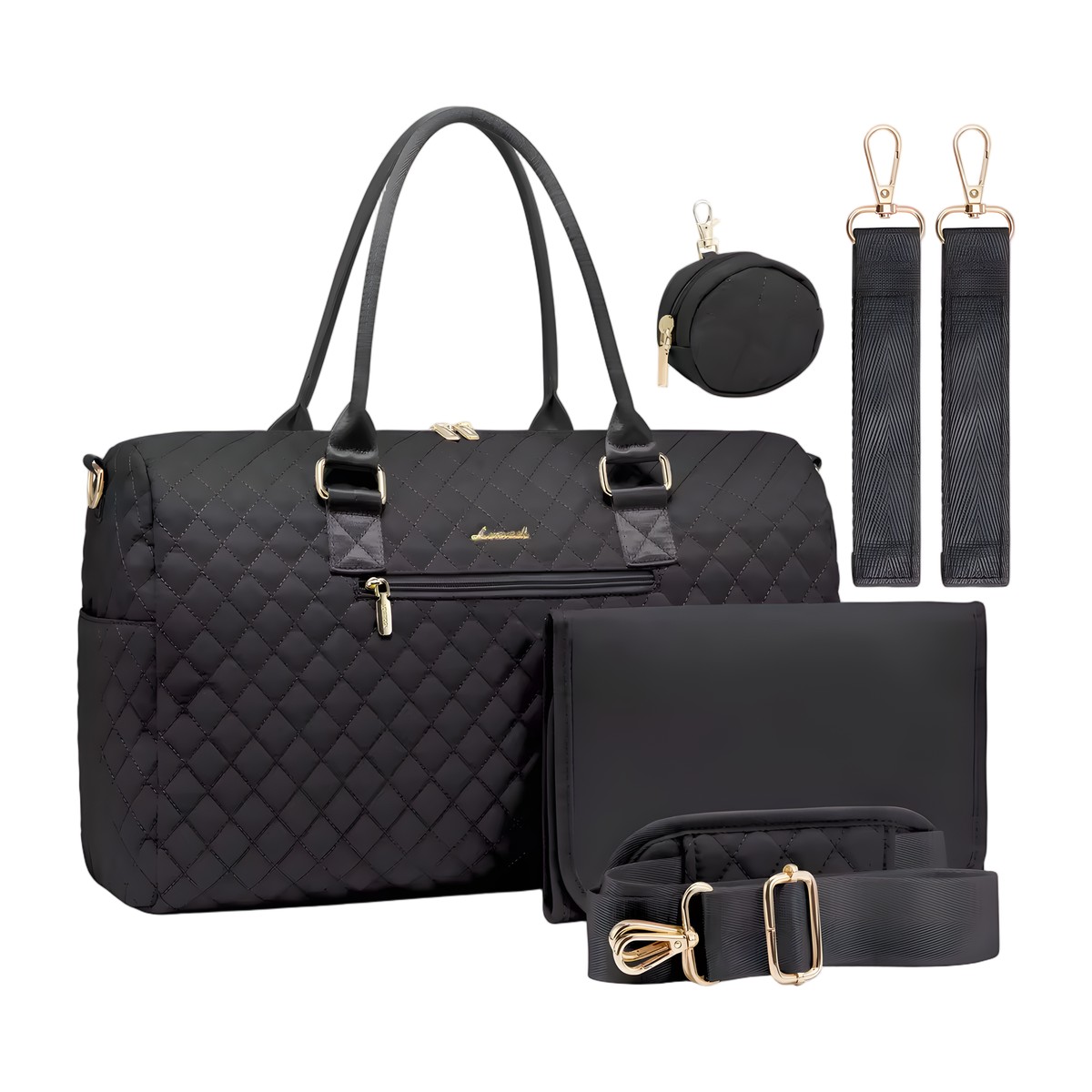 Bolso Maternal Alma Pañalera Acolchada con Muda 8 Bolso maternal Alma color negro con mudador, estuche y correas